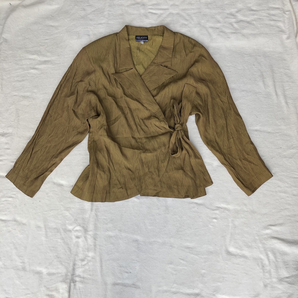 Vintage Felicity Barbara Lesser Women's Blouse Size 2 Brown Long Sleeve Wrap Tie